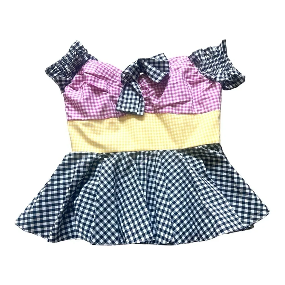 Caroline Constas Artemis Bustier Multi Colored Gingham 100% Cotton Boning Medium - Picture 2 of 5